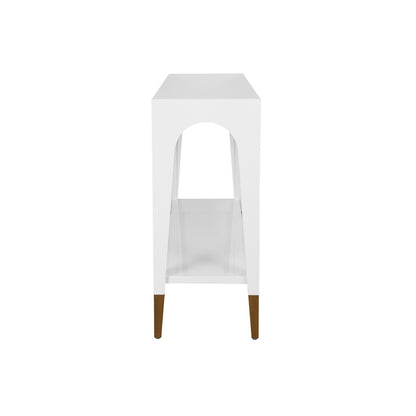 Worlds Away - Two Tier Tapered Leg Console With Antique Brass Foot Caps In White Lacquer - LAVERNE WH view 3