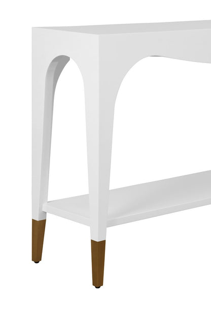 Worlds Away - Two Tier Tapered Leg Console With Antique Brass Foot Caps In White Lacquer - LAVERNE WH view 4