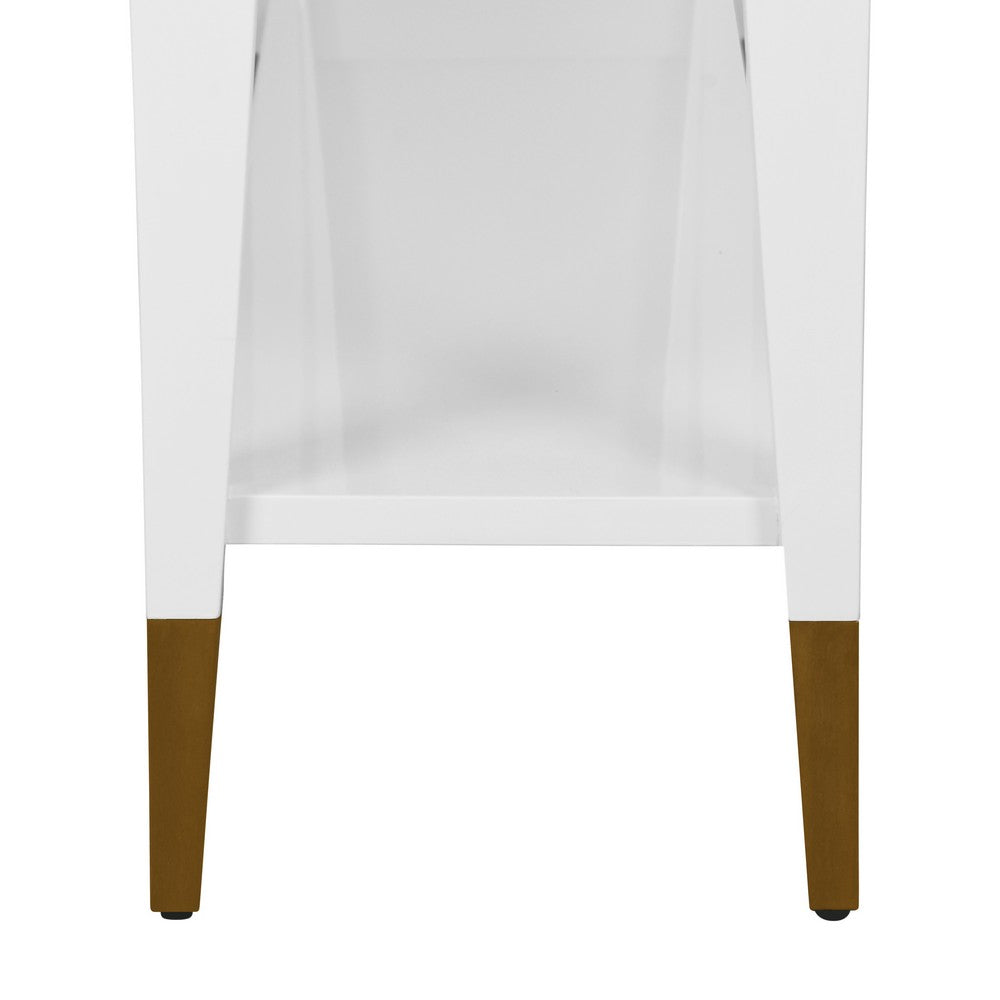 Worlds Away - Two Tier Tapered Leg Console With Antique Brass Foot Caps In White Lacquer - LAVERNE WH view 5