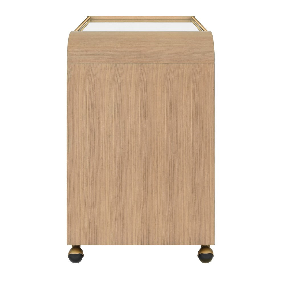 Worlds Away - Waterfall Edge Bar Cart With Antique Brass Rails In Natural Oak - MYER NO view 3