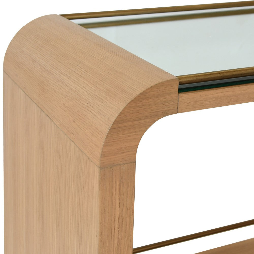 Worlds Away - Waterfall Edge Bar Cart With Antique Brass Rails In Natural Oak - MYER NO view 5