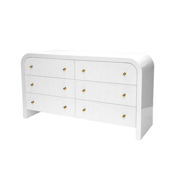 Worlds Away - Waterfall Edge Chest With Fluted Drawer Front In White Lacquer - VALENTINA WH view 1