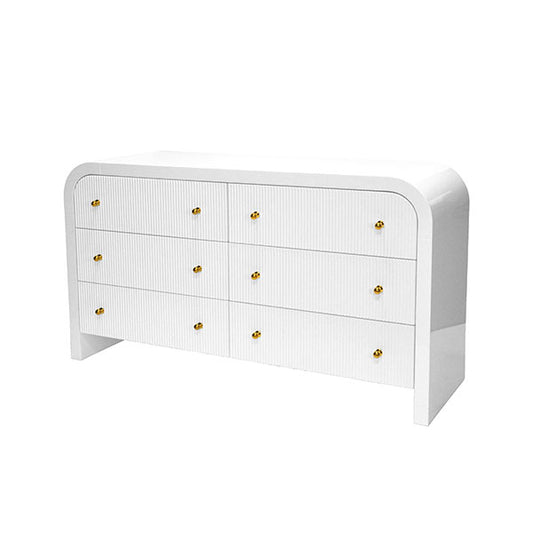 Worlds Away - Waterfall Edge Chest With Fluted Drawer Front In White Lacquer - VALENTINA WH view 1