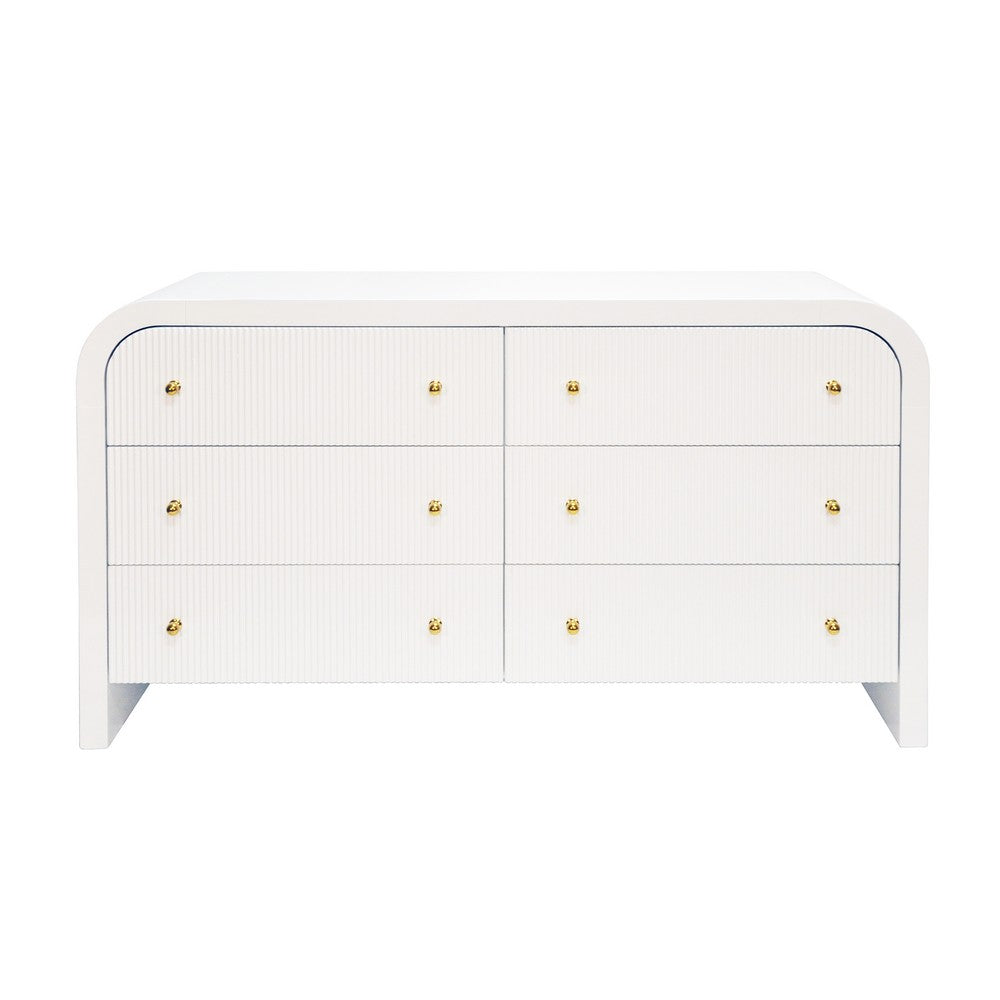 Worlds Away - Waterfall Edge Chest With Fluted Drawer Front In White Lacquer - VALENTINA WH view 2