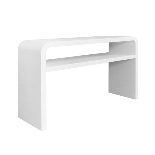 Worlds Away - Waterfall Edge Two Tier Console Table In Textured White Linen - MARSHALL WH view 1
