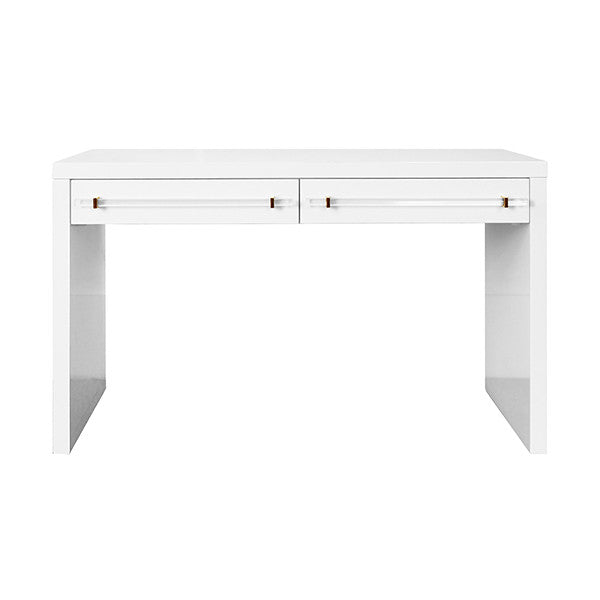 Worlds Away - Waterfall Two Drawer Desk With Brass And Acrylic Hardware In White Lacquer - RALPH WH view 1