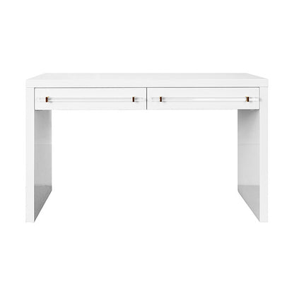 Worlds Away - Waterfall Two Drawer Desk With Brass And Acrylic Hardware In White Lacquer - RALPH WH view 1