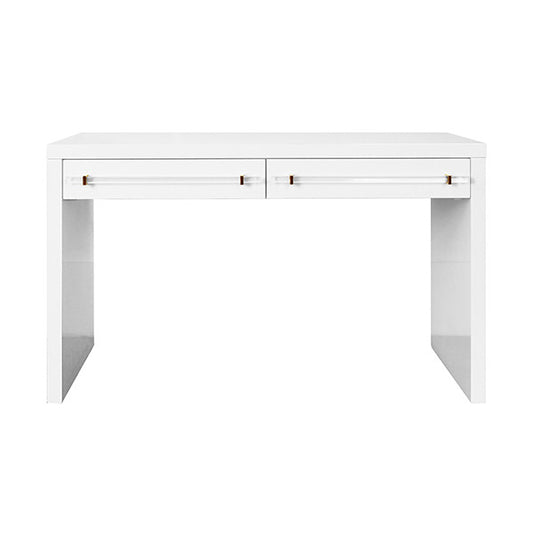 Worlds Away - Waterfall Two Drawer Desk With Brass And Acrylic Hardware In White Lacquer - RALPH WH view 1
