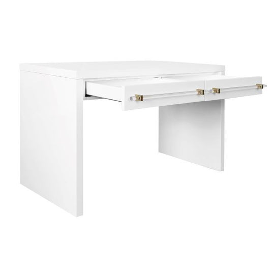 Worlds Away - Waterfall Two Drawer Desk With Brass And Acrylic Hardware In White Lacquer - RALPH WH view 2