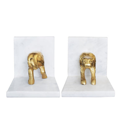 Worlds Away - White Marble Bookends With Brass Leopard - LEON view 3