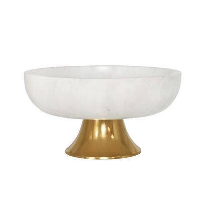 Worlds Away - White Marble Bowl With Brass Tapered Pedestal Base - BRISSA view 1