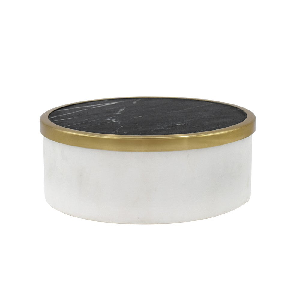 Worlds Away - White Marble Container With Black Marble Top With Brass Rim - KHALID view 1