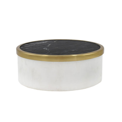 Worlds Away - White Marble Container With Black Marble Top With Brass Rim - KHALID view 1