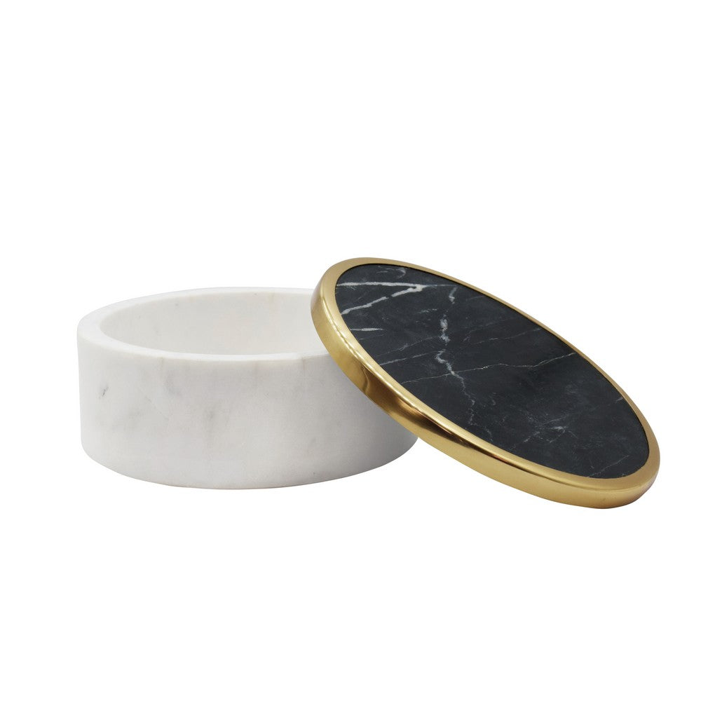 Worlds Away - White Marble Container With Black Marble Top With Brass Rim - KHALID view 2