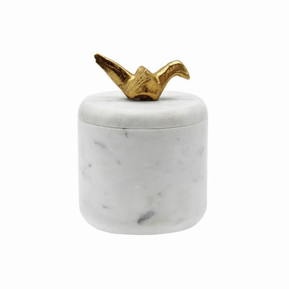 Worlds Away - White Marble Container With Brass Origami Bird - ORIZ view 1