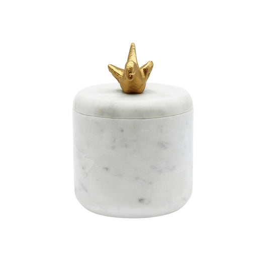 Worlds Away - White Marble Container With Brass Origami Bird - ORIZ view 2