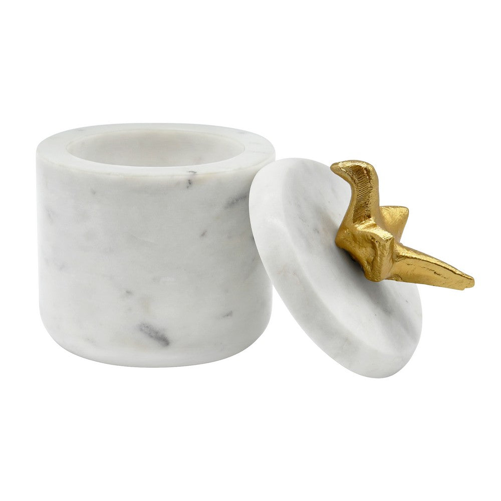 Worlds Away - White Marble Container With Brass Origami Bird - ORIZ view 3