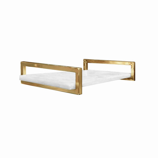 Worlds Away - White Quartz Tray With Brass Handles - JARVIS WHQ view 1