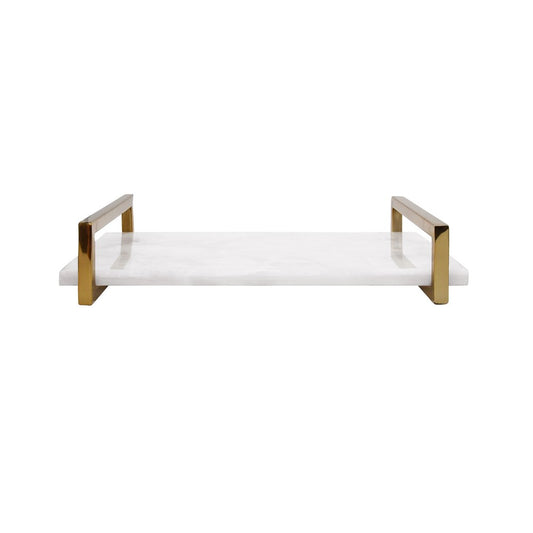 Worlds Away - White Quartz Tray With Brass Handles - JARVIS WHQ view 2