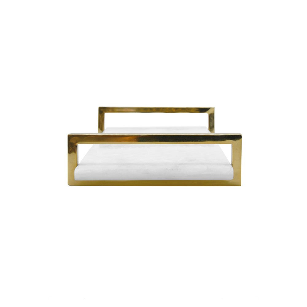 Worlds Away - White Quartz Tray With Brass Handles - JARVIS WHQ view 3