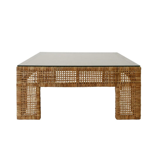 Worlds Away - Wide Leg Rattan Coffee Table With Glass Top - CHARLIE view 2