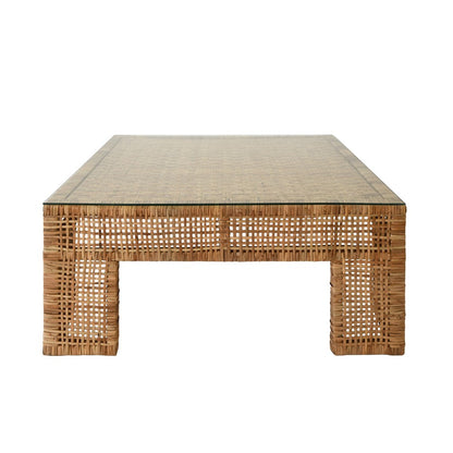 Worlds Away - Wide Leg Rattan Coffee Table With Glass Top - CHARLIE view 3
