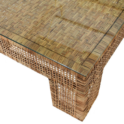 Worlds Away - Wide Leg Rattan Coffee Table With Glass Top - CHARLIE view 4
