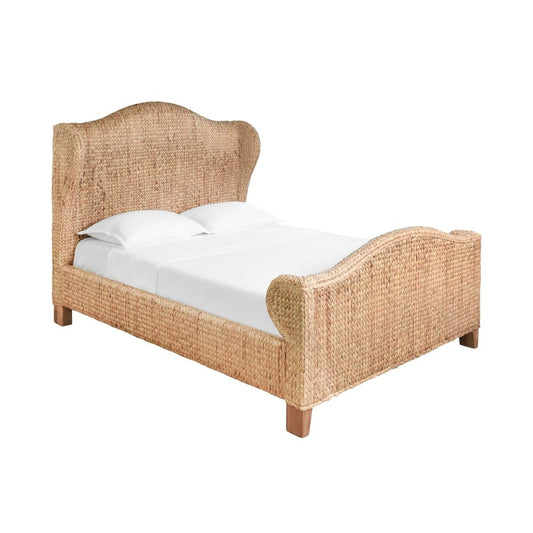 Worlds Away - Winged Headboard And Footboard With Side Rails In Natural Water Hyacinth, Queen Size - JOVI QUEEN view 1