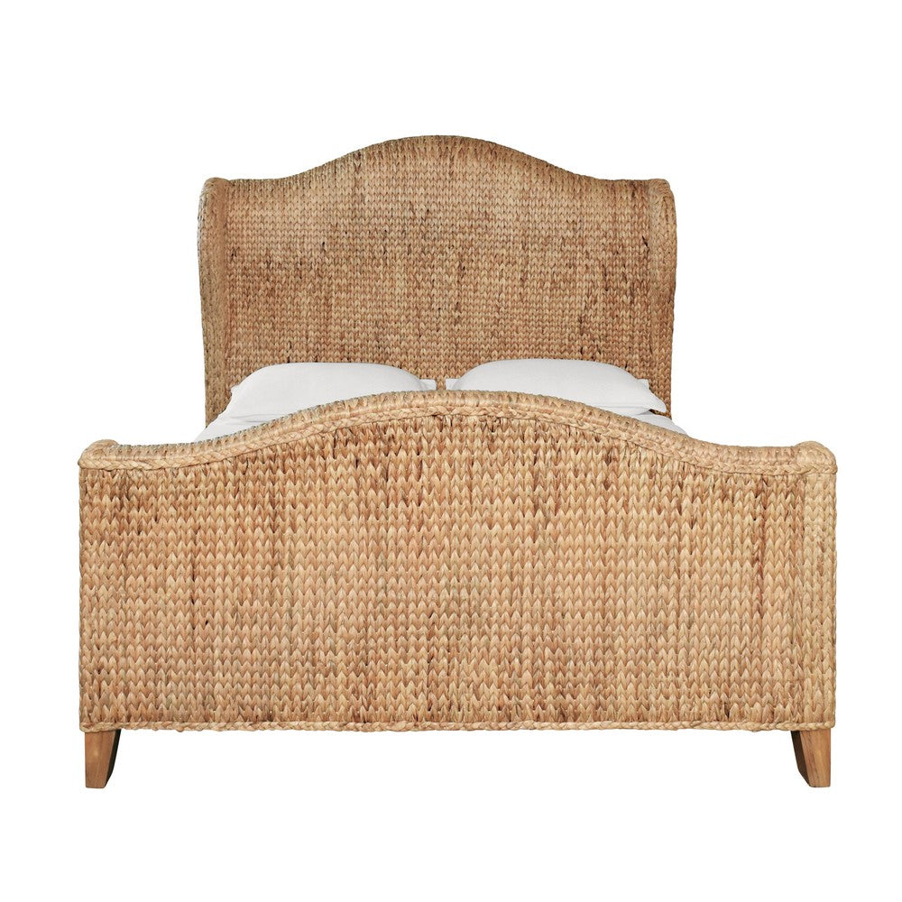 Worlds Away - Winged Headboard And Footboard With Side Rails In Natural Water Hyacinth, Queen Size - JOVI QUEEN view 2