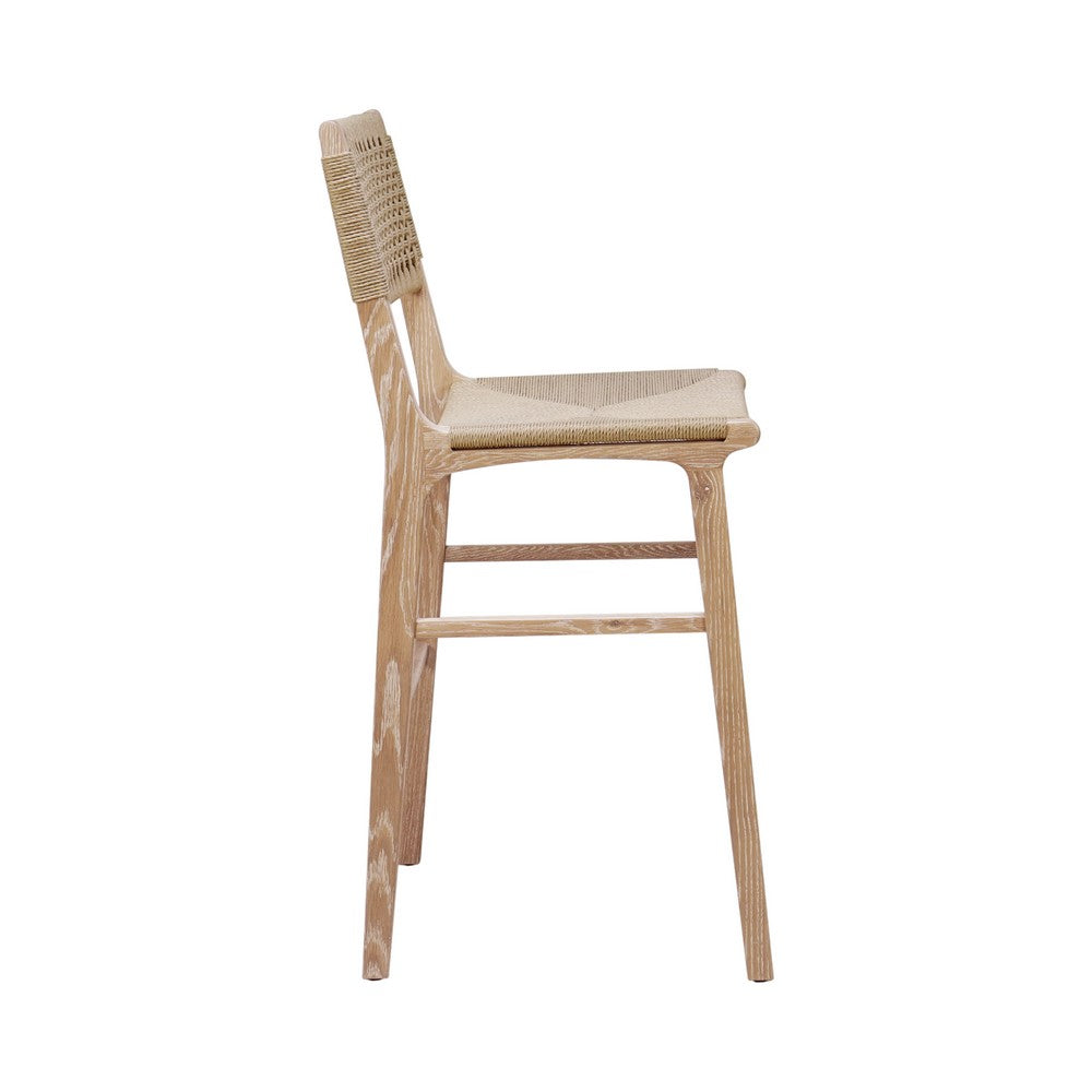 Worlds Away - Woven Back Bar Stool With Rush Seat In Cerused Oak - CARSON CO view 3