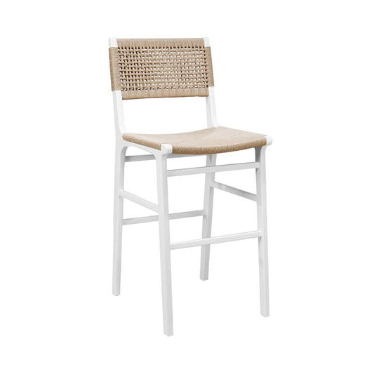 Worlds Away - Woven Back Bar Stool With Rush Seat In Matte White Lacquer - CARSON WH view 1