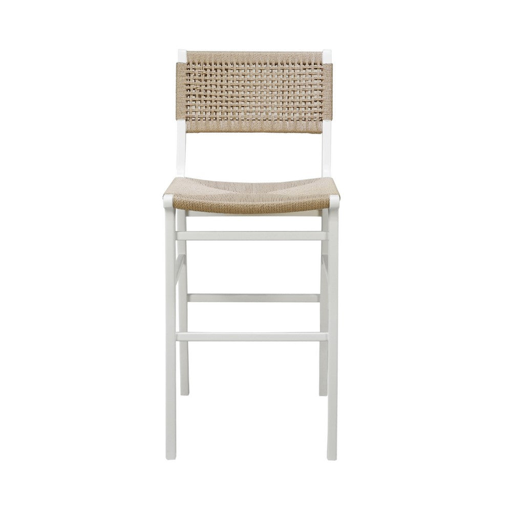 Worlds Away - Woven Back Bar Stool With Rush Seat In Matte White Lacquer - CARSON WH view 2