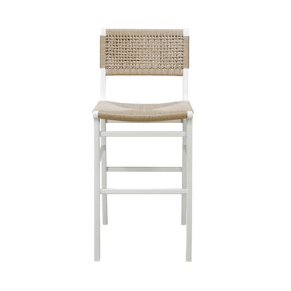 Worlds Away - Woven Back Bar Stool With Rush Seat In Matte White Lacquer - CARSON WH view 2