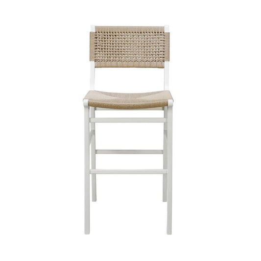 Worlds Away - Woven Back Bar Stool With Rush Seat In Matte White Lacquer - CARSON WH view 2