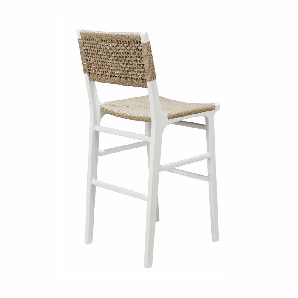 Worlds Away - Woven Back Bar Stool With Rush Seat In Matte White Lacquer - CARSON WH view 3