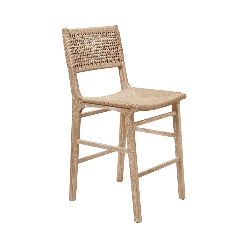 Worlds Away - Woven Back Counter Stool With Rush Seat In Cerused Oak - ASTRID CO view 1