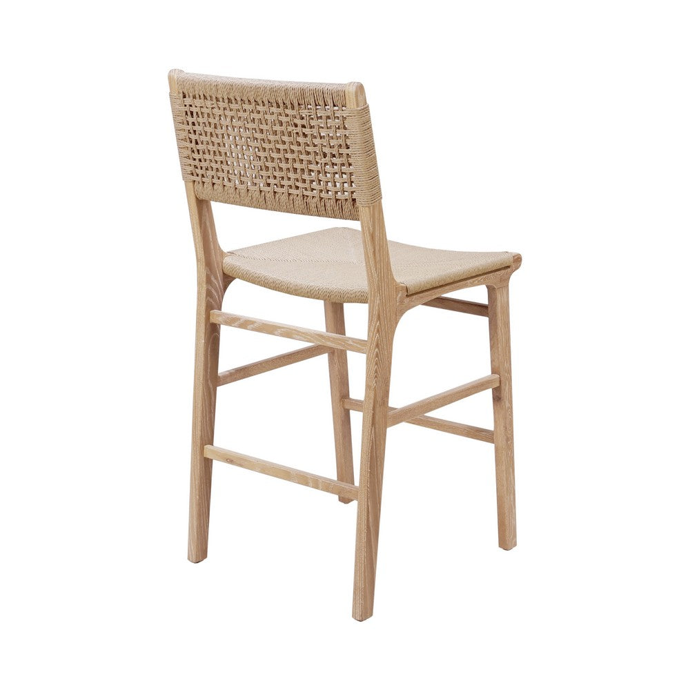 Worlds Away - Woven Back Counter Stool With Rush Seat In Cerused Oak - ASTRID CO view 4