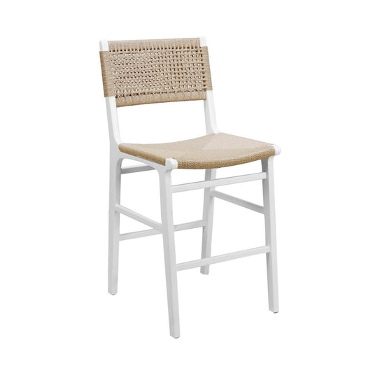 Worlds Away - Woven Back Counter Stool With Rush Seat In Matte White Lacquer - ASTRID WH view 1