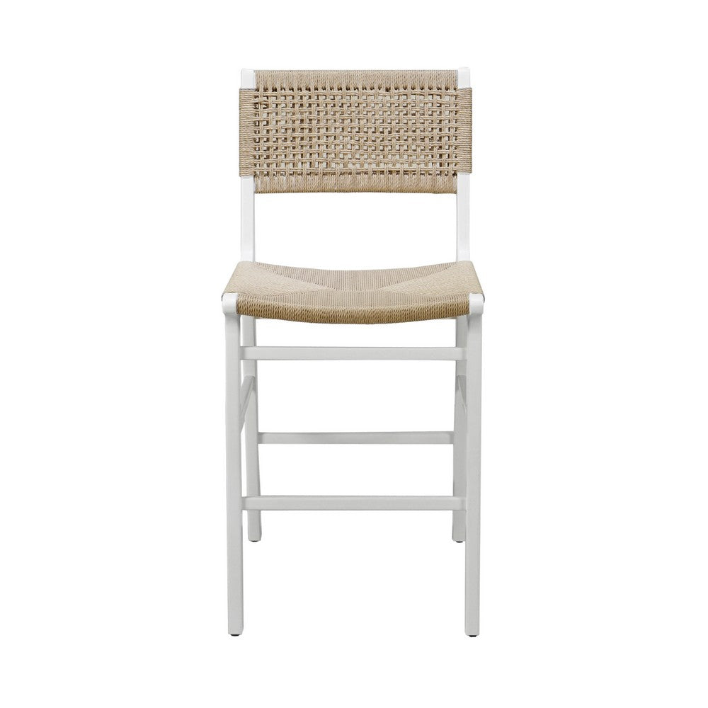Worlds Away - Woven Back Counter Stool With Rush Seat In Matte White Lacquer - ASTRID WH view 2