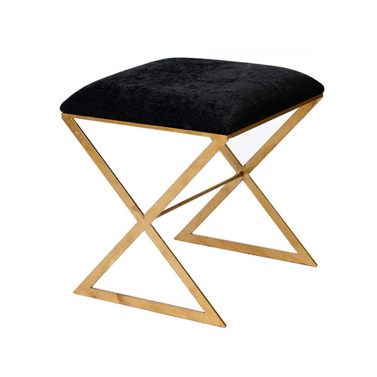 Worlds Away - "X" Stool, Gold W Blk Velvet - X SIDE GUB view 1
