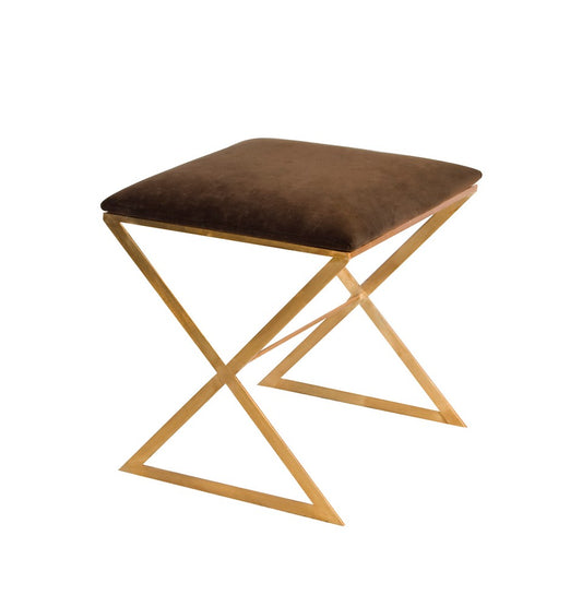 Worlds Away - "X" Stool, Gold W Brn Velvet - X SIDE GU view 1