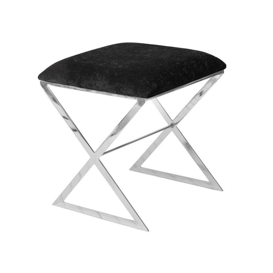 Worlds Away - "X" Stool, Nickel W Blk Velvet - X SIDE NUB view 1