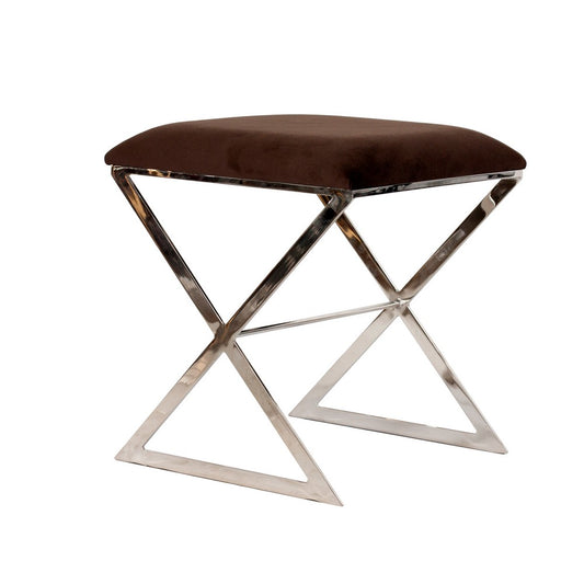 Worlds Away - "X" Stool, Nickel W Brn Velvet - X SIDE NU view 1
