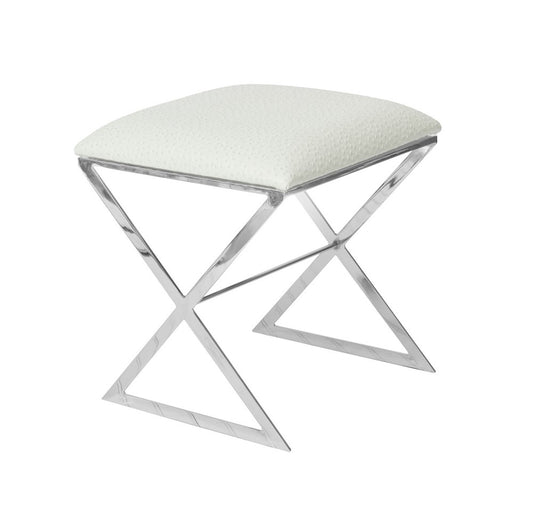 Worlds Away - "X" Stool, Nickel W Cream Ostrich - X SIDE NUO view 1