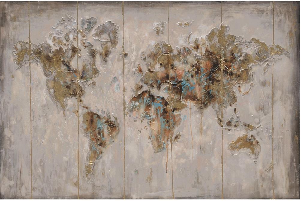 Yosemite Home Decor - Map in Neurals Original Hand Painted Wall Art - FCS12003-3YM veiw 1