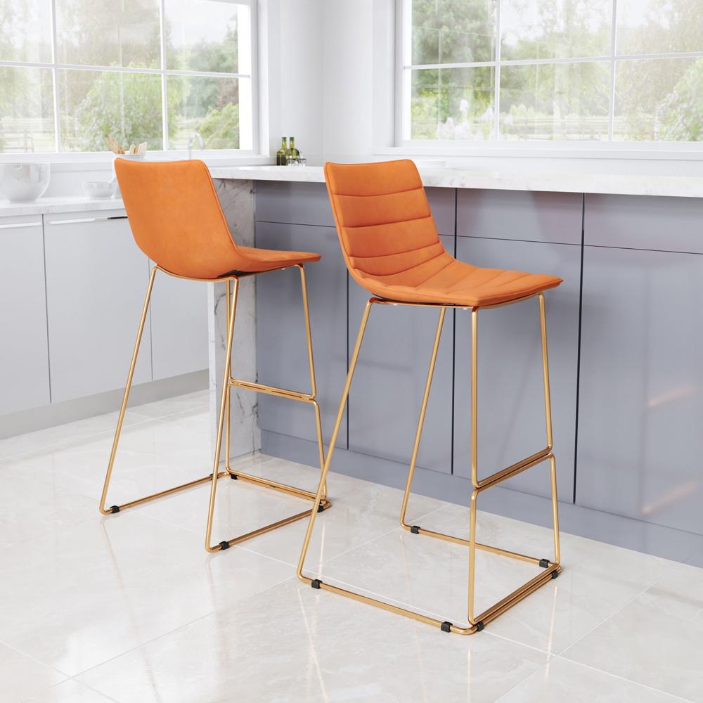 Zuo Modern - Adele Barstool (Set of 2) Orange & Gold - 109502 veiw 5