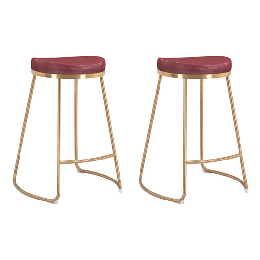 Zuo Modern - Bree Counter Stool (Set of 2) Burgundy & Gold - 101261 veiw 1