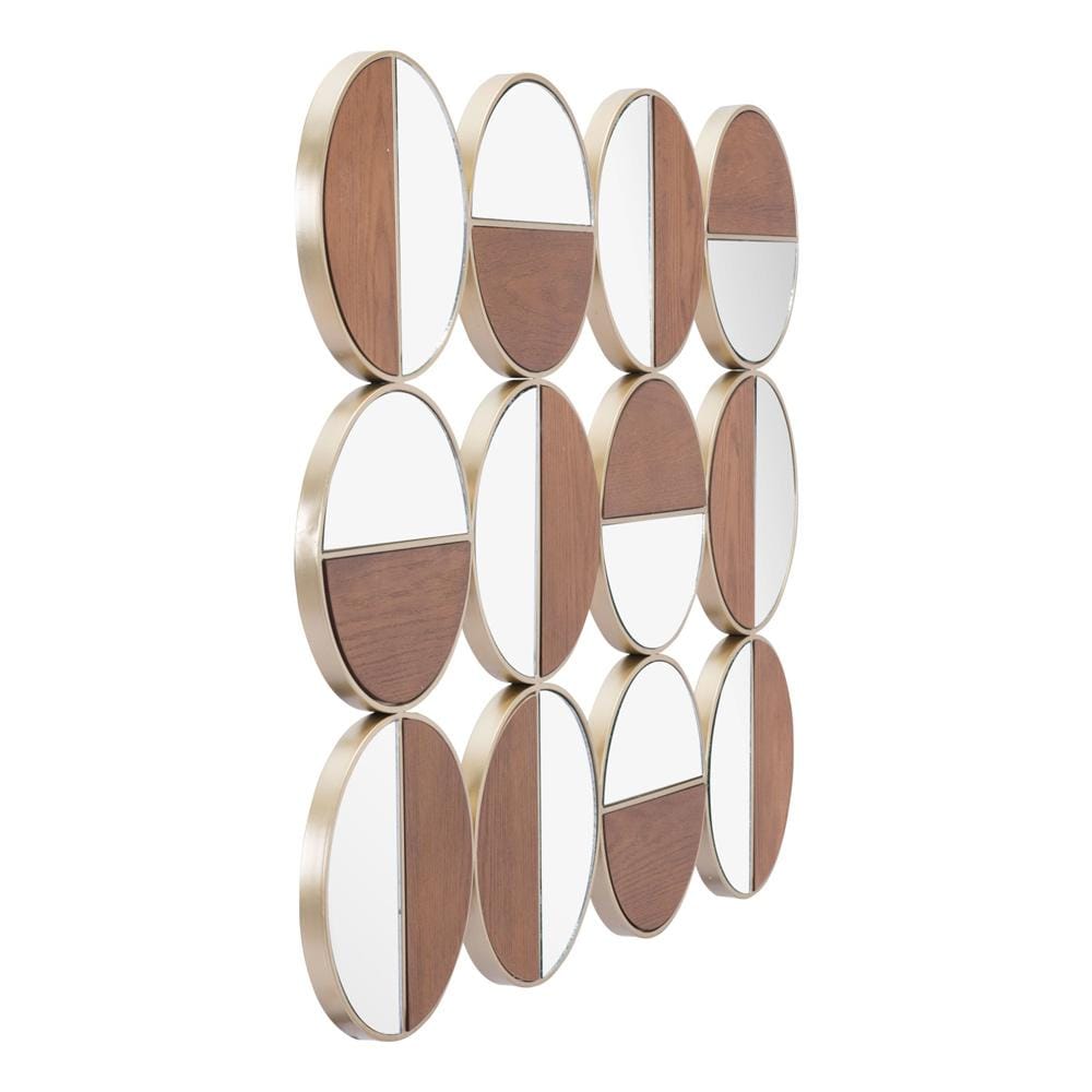 Zuo Modern - Cycle Round Mirror Gold & Walnut - A12201 veiw 3